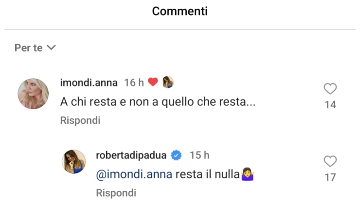 Roberta di Padua commento inatteso